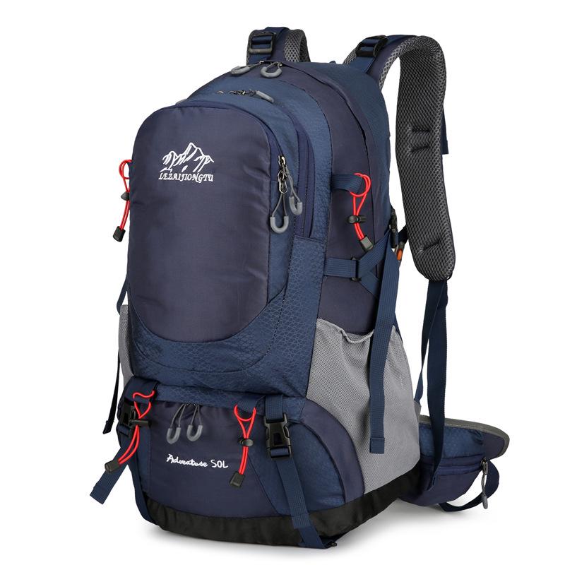 Men's Large Capacity Mountaineering Backpack with Steel Frame and Rain Cover for Outdoor Sports