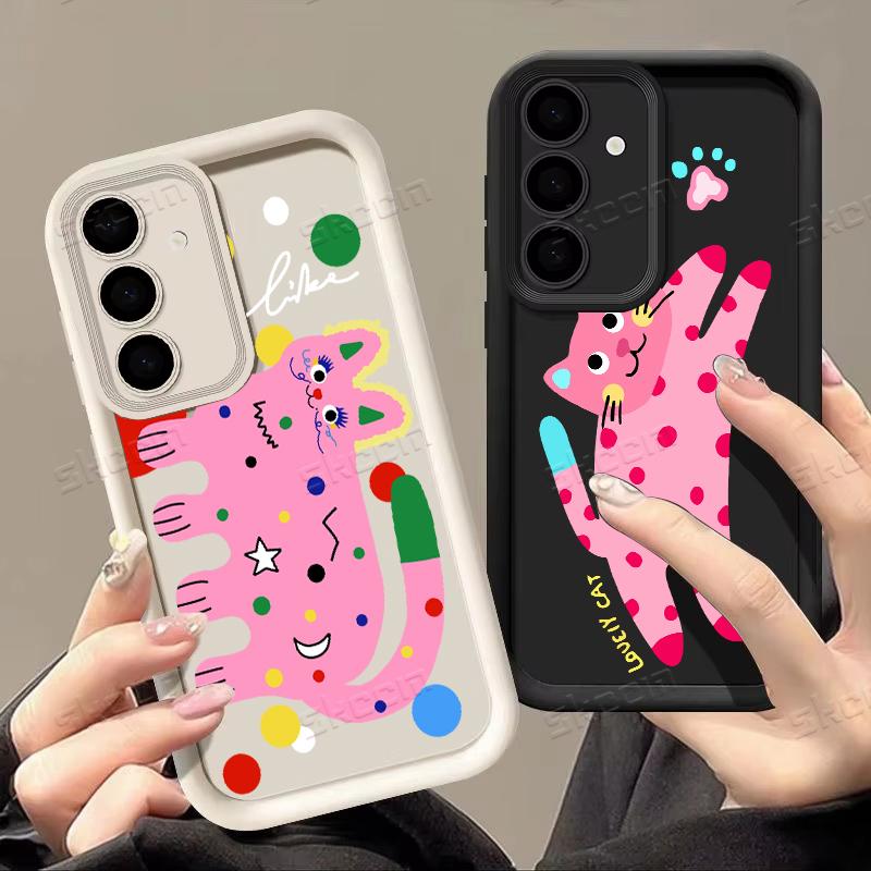 Kawaii Pink Cat Pattern Phone Case For Samsung Galaxy S25 S24 S23 S22 S21 Ultra Plus S20 FE A54 A55 A15 A35 Silicone Soft Cover