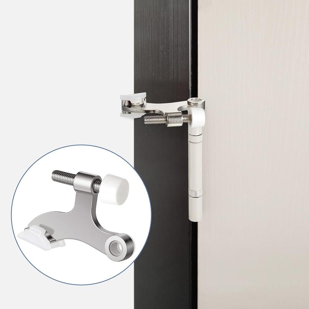 Funrous 24 Pieces Hinge Pin Door Stopper Satin Brushed Door Stops Adjustable Heavy Duty Hinge Stopper with White Rubber Bumper Tips(Silver)