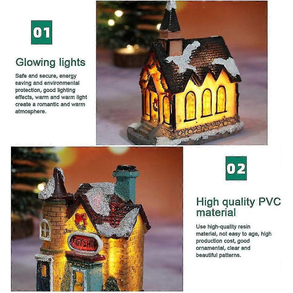 Christmas Village House Decorations Led Lights Christmas Town Scene Desktop Ornaments Christmas Figurines Accessories Buildings Battery Operated Lands