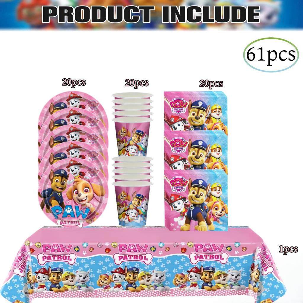 PAW Patrol Doğum Günü Süslemeleri Skye Tek Kullanımlık Sofra Takımı Seti Köpek Masa Örtüsü Tabak Hediye Çantası Bebek Partisi Çocuk Hediyesi Parti Malzemeleri
