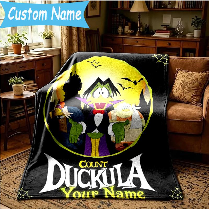 Custom Name Count Duckula Blanket Flannel Blanket for Camping, Hiking, Garden Parties, Picnic Essentials,gift for family and friend