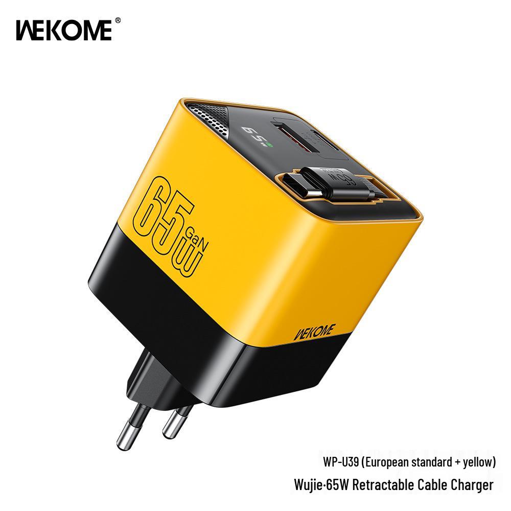 Wekome 65W GaN Charger with Retractable Cable, US/EU Spec, Low-Temp Fast Charging Set