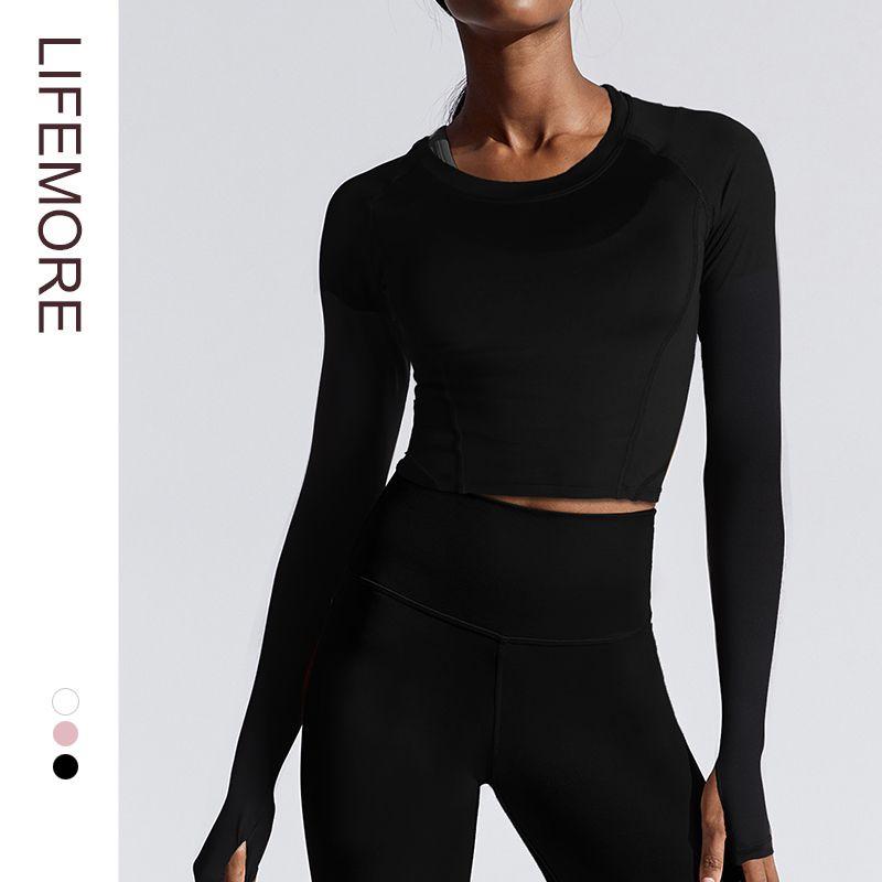 

Европейский и американский стиль, облегающий, открывающий живот, с длинным рукавом, быстросохнущая одежда, женская одежда для йоги Black M