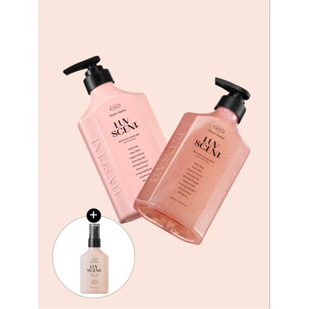 Luvscent [fresh Flower Fragrance Set] Flower Market White Tulip Scrub + 2 Body Wash + Additional Flower Market Perfume Body Mist NONE
