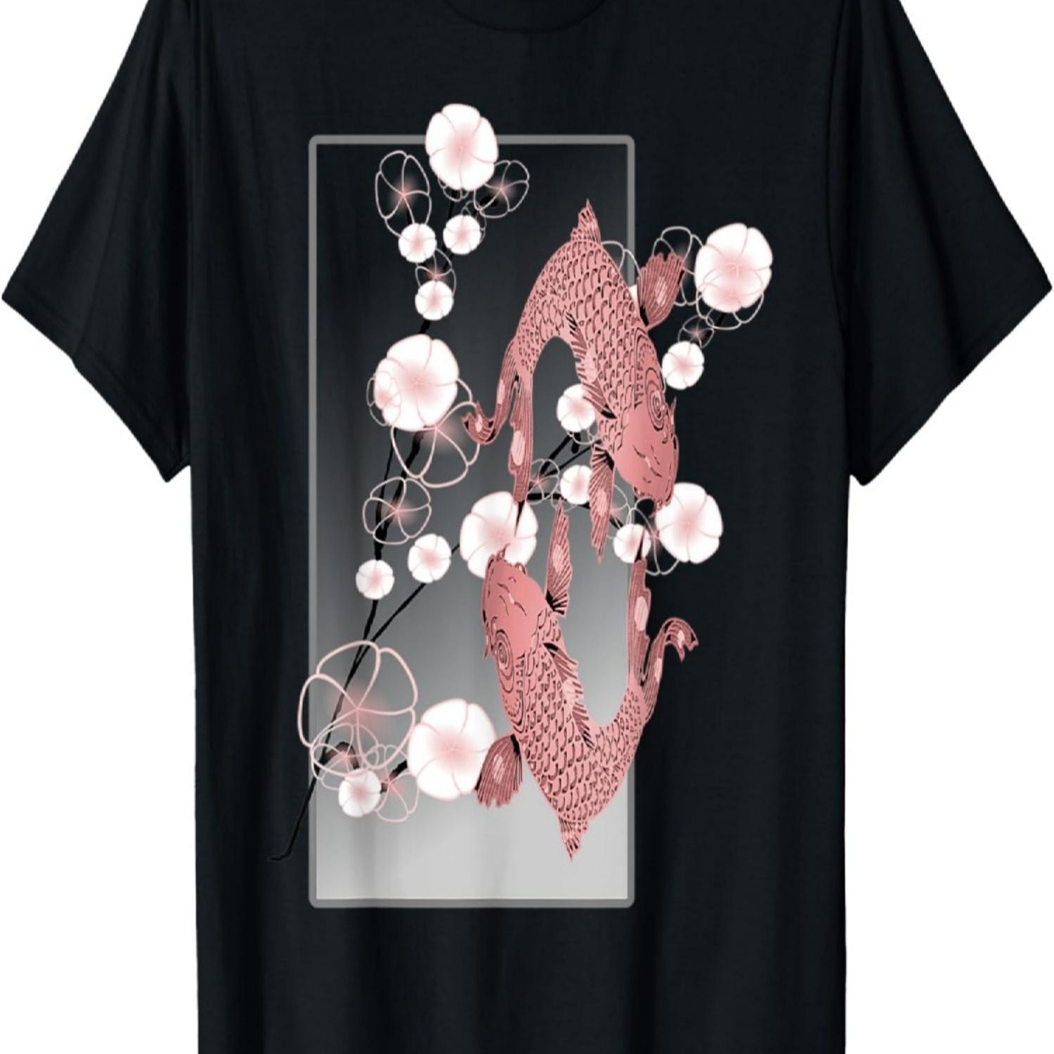 Koi Carp Nishikigoi Fish Cherry Blossom T Shirt S чёрный