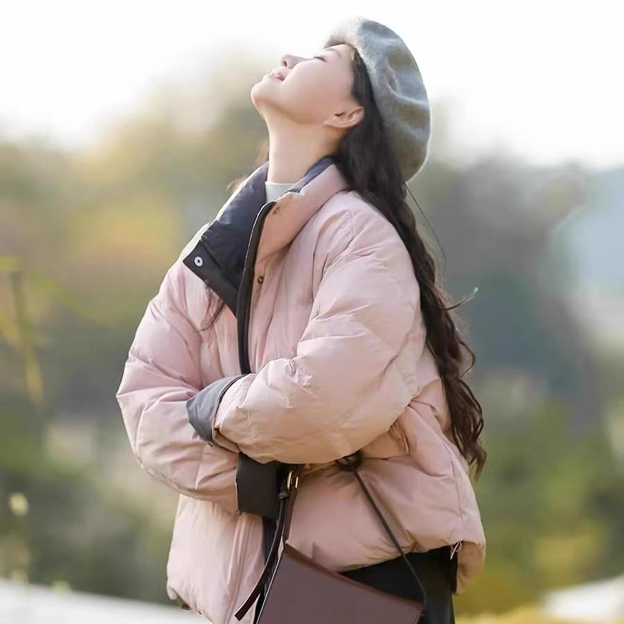 Fashion contrasting color down cotton clothes autumn and winter small man versatile 2024 new women's cotton-padded coat thickened warm