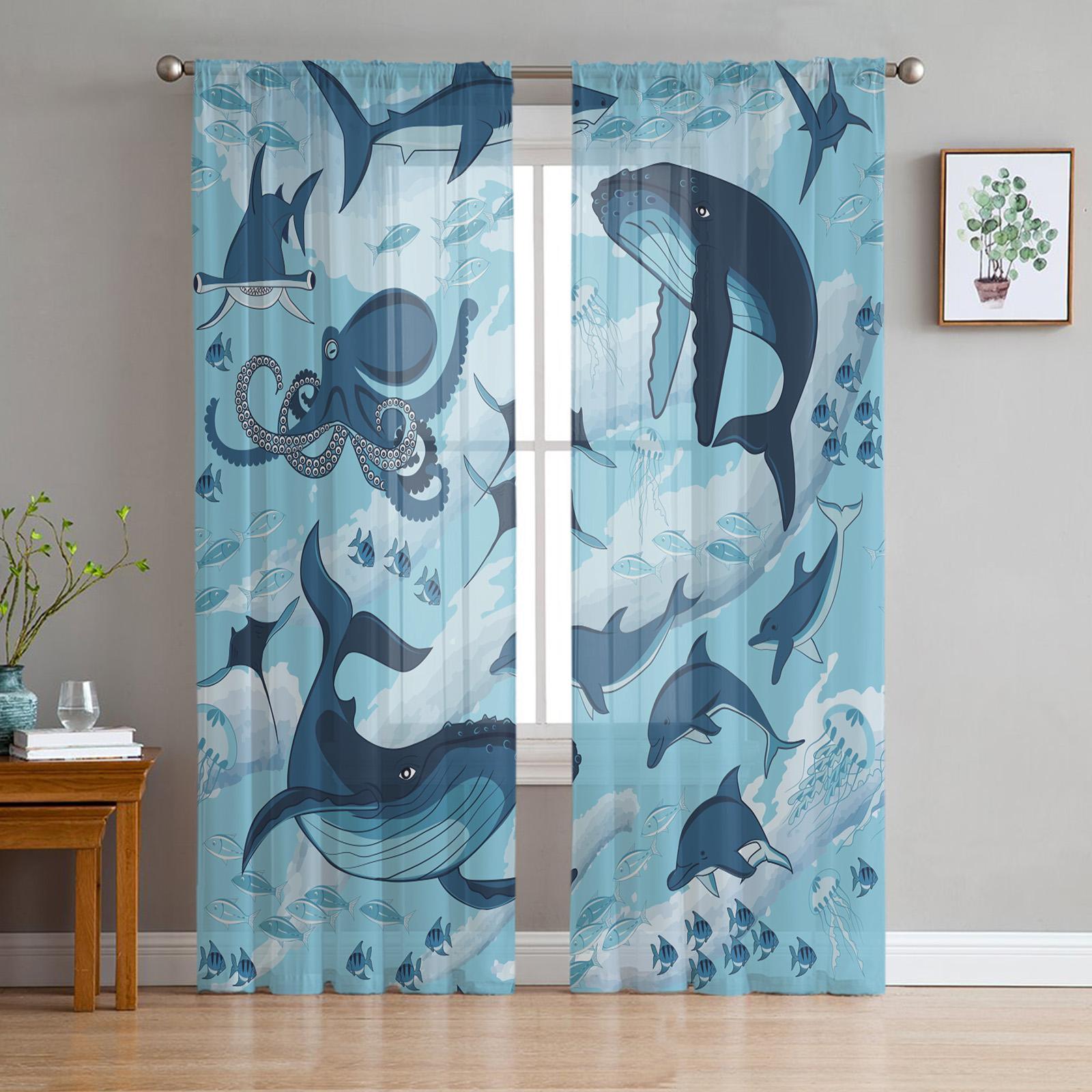 Тюлевые шторы с изображением акулы — фото 7