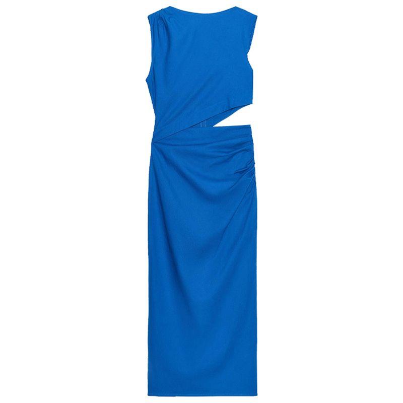 

Zaprha 2025 Summer New Linen Pleat Opening Design Hollow Midi Dress 6962221 COBALT L