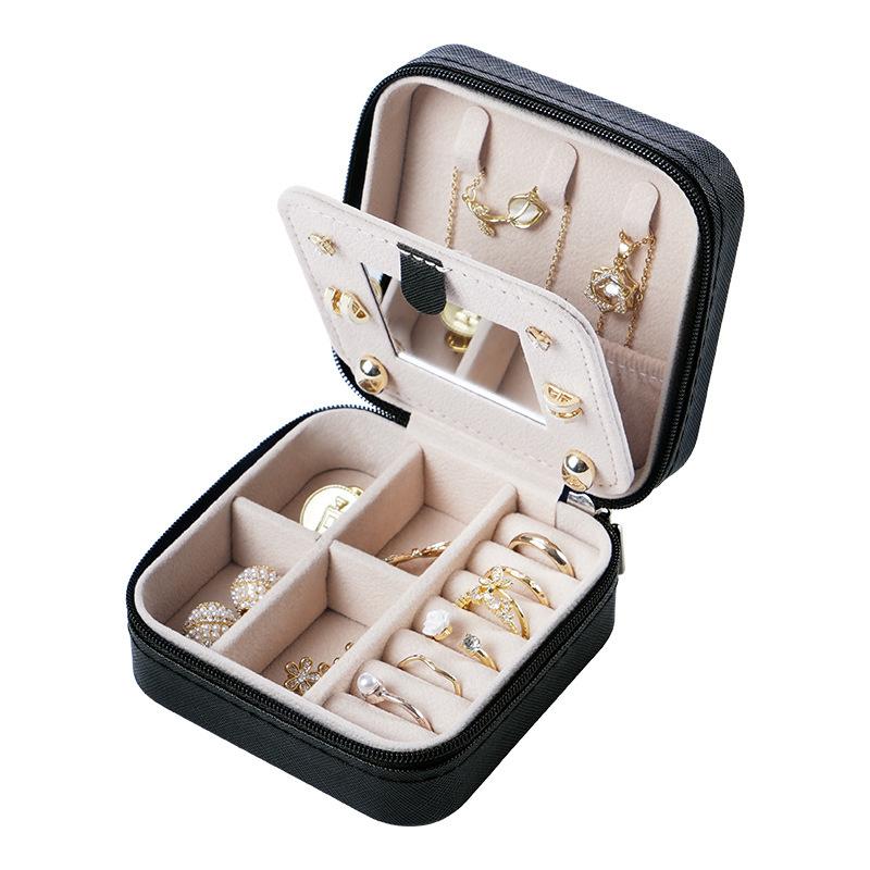 Portable Square Jewelry Box with Mirror European-American Style Travel Storage for Necklace Stud Earrings Ring-Cross-Border