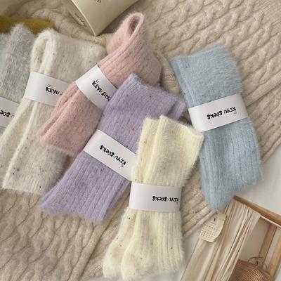 Thickened Warm Mink Fleece Socks Tube Style Color Dot Yarn Stockings Stack Socks