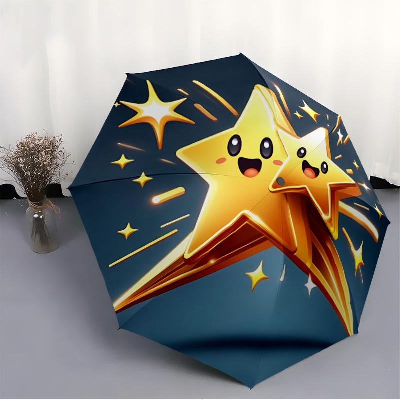 1pc Golden Star Folding Umbrella, Durable, Suitable for Outdoor Activities or Rain, Suitable for Commuting yy251027118