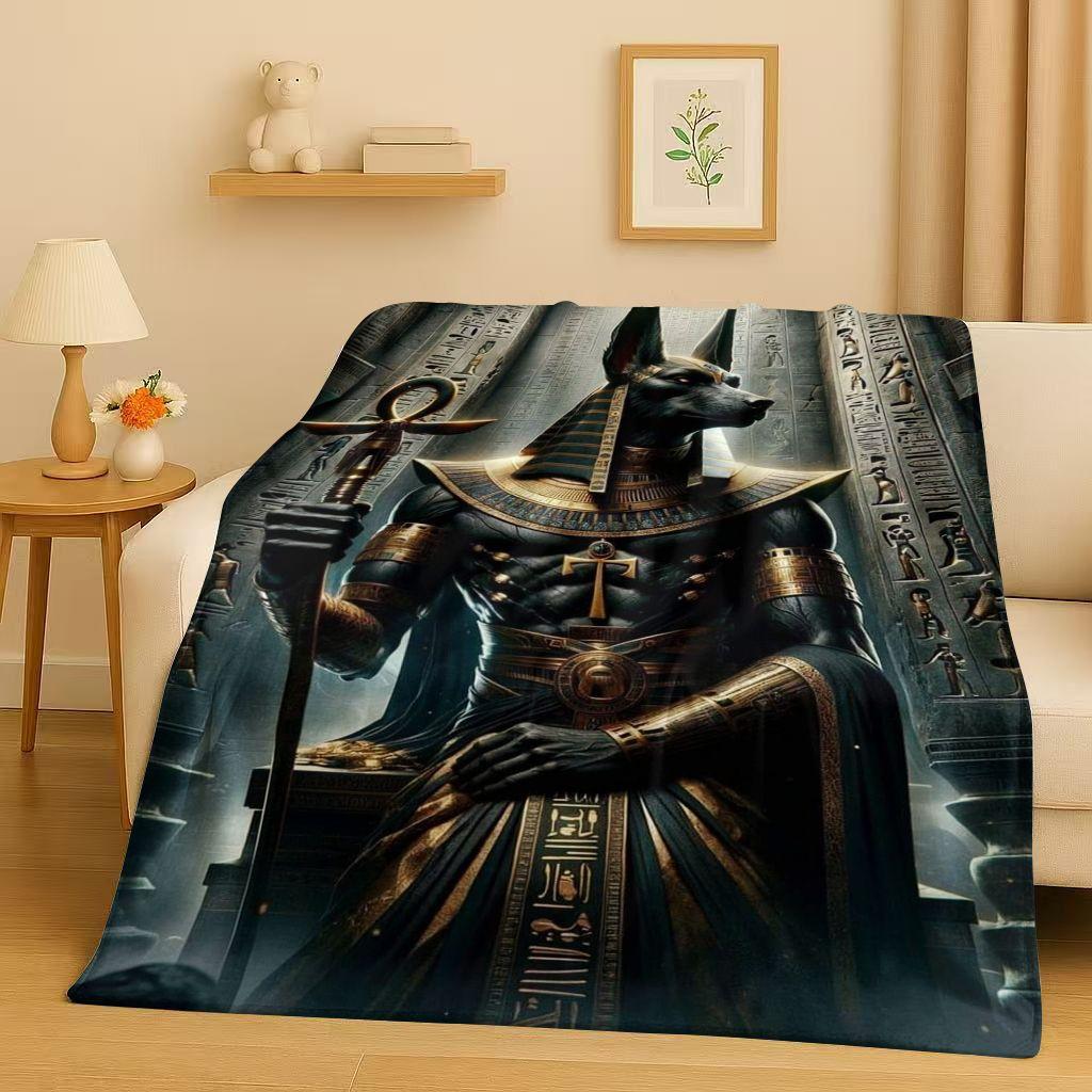 Toter Gott Anubis Pharao Altes Ägypten Mythologie Cartoon Flanelldecke, Ultraweiche Plüschdecke für Zuhause Schlafzimmer Bett Sofa Abdeckung
