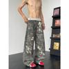 Herbst amerikanische Camouflage Workwear Jeans Herren locker Säbelhose elastischer Bund Patchwork gerade Weitbeinige Hose