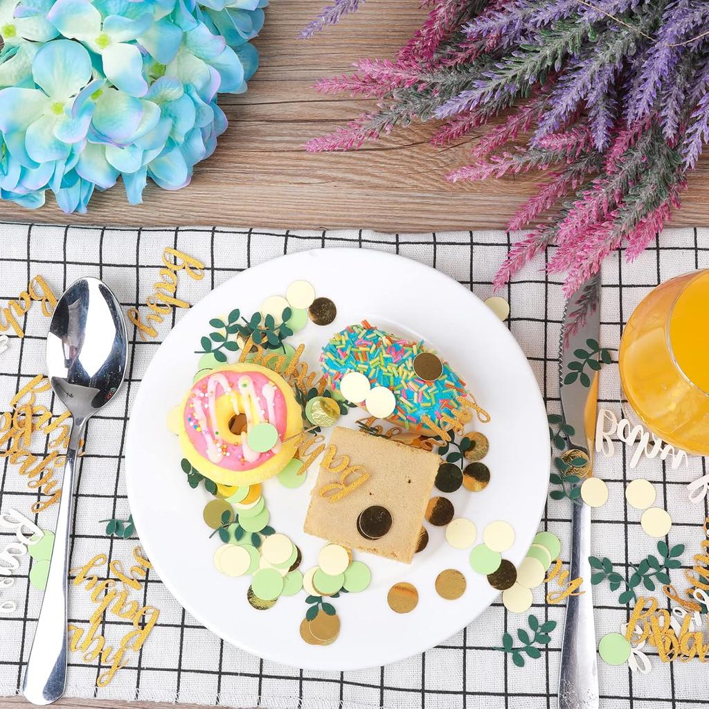 Confetti Tissue Sprinkle - 350 Pcs Baby Shower Decorations - Gold, Ivory, Sage Green Table Scatter for Ice Cream Theme Party & Wedding
