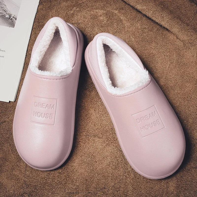 

Обувь для мужчин, пары, женщин, домашняя обувь, закрывающая пятку, для дома и улицы, мягкая и удобная, с добавлением бархата, водонепроницаемая, нескользящая, теплая 45 розовый