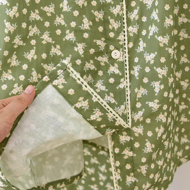 2025 Japanese New Women's Spring/Summer Pajama Two Piece Set 100% Cotton Round Neck Cardigan Long Sleeve Pants Home Clothing Set