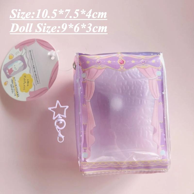 Kawaii Mini Doll Storage Bags with Keychain Cute Candy PVC Bag Transparent Display Bag for Girls Gifts Kids Toys Organization