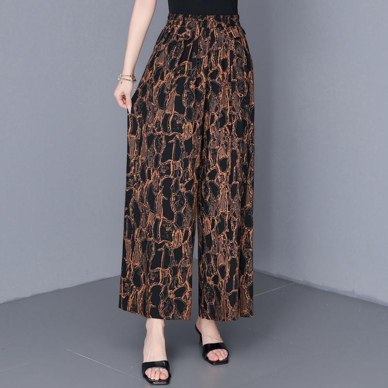 Women's Plus Size Printed Wide Leg Pants, Elastic Waist Summer Casual Trousers (XL-5XL)
