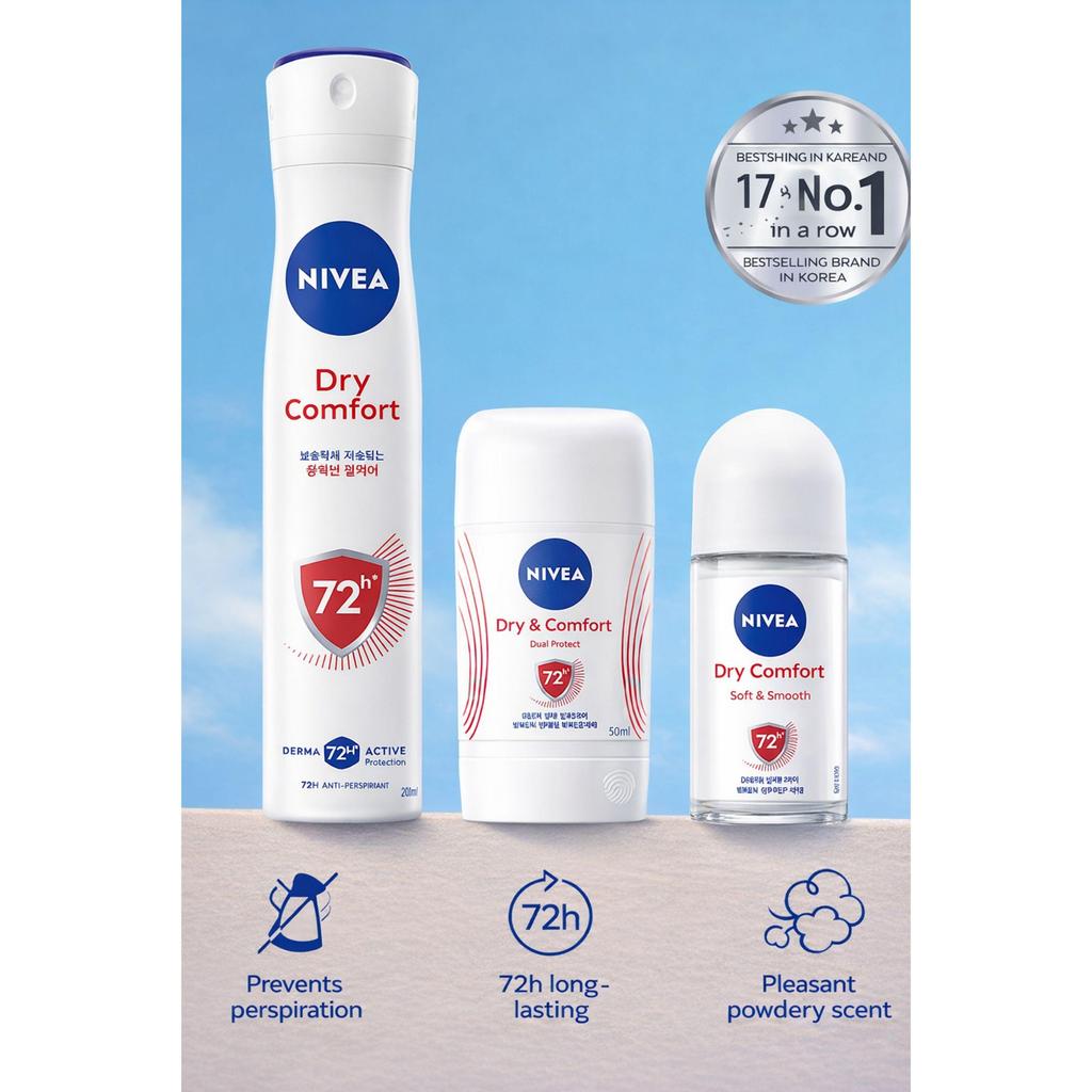 NIVEA Dry Comfort Roll-on Deodorant – 48 timers antiperspirantbeskyttelse (50 ml) x2