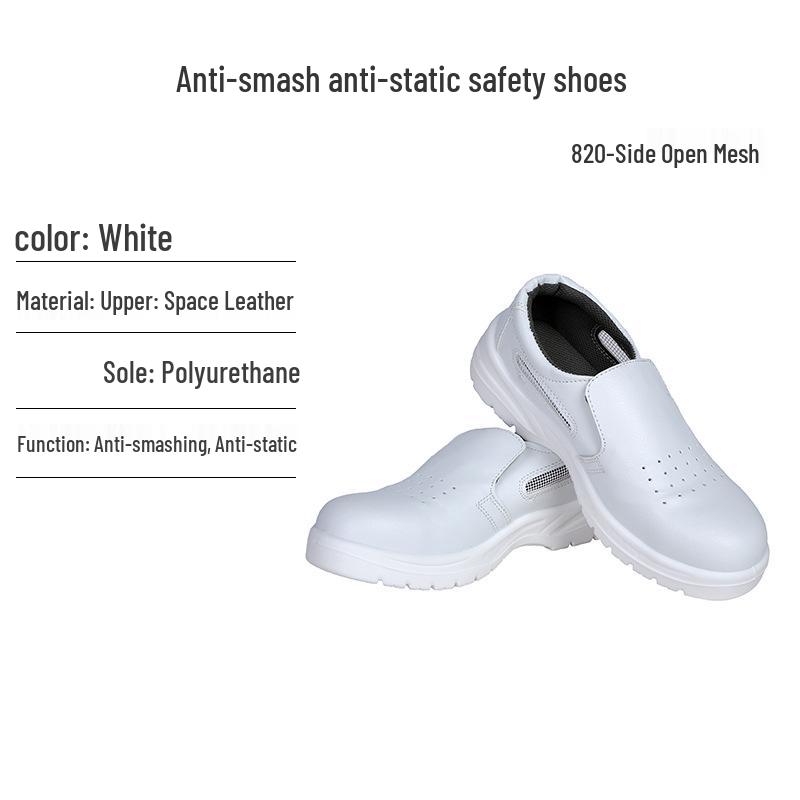 Unisex White Anti-Static Steel Toe Safety Shoes - Breathable, Anti-Smash for Dust-Free Workspaces White Side-Opening Mesh Steel Toe Safety Shoes; 38