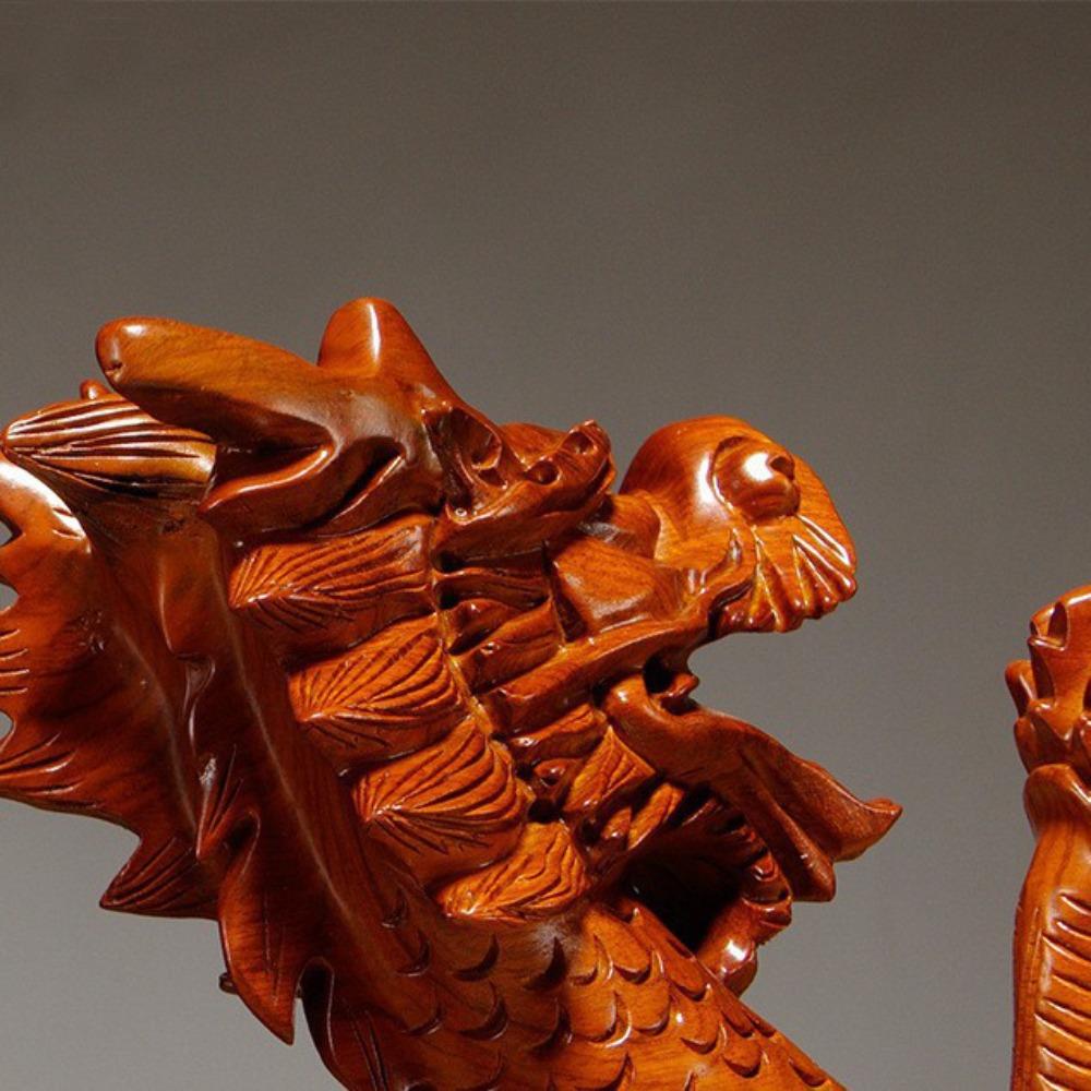 4 Inches Wooden Chinese Feng Shui Dragon Statue for Office Home Tabletop Decor Fortune 2025 New Year Decoration Ornaments