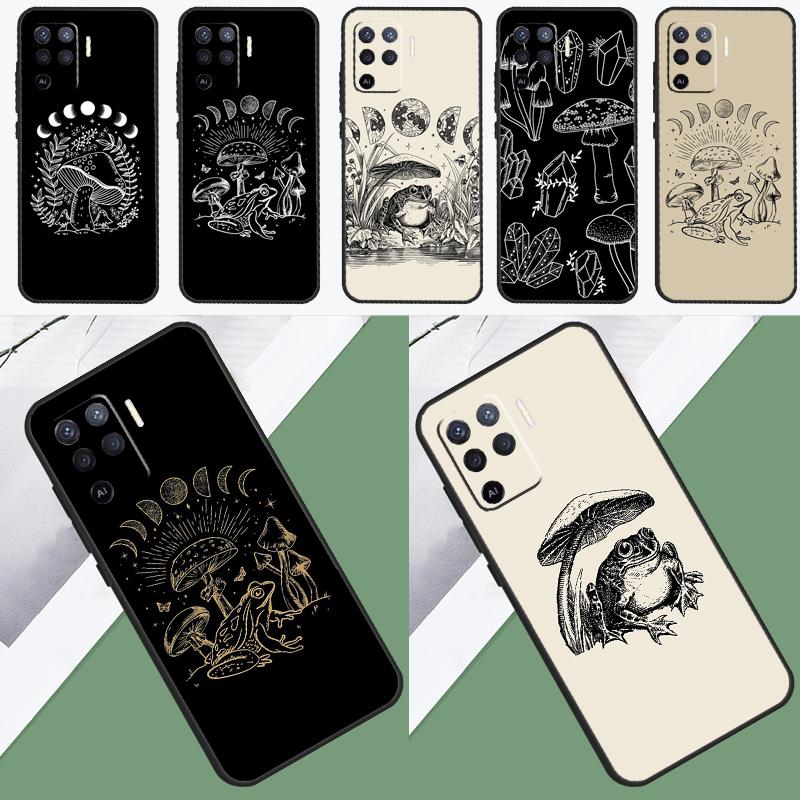 Cottagecore Magic Mushroom Frog Moon Phone Case For OPPO A52 A72 A53S A94 A74 A54 A15 A16 A1K A5 A9 A31 A53 A83 A91 A93 Cover