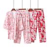 Pink Japanese kimono tether seven-quarter sleeve trousers loose cotton home pajamas set female spring and autumn girl thin
