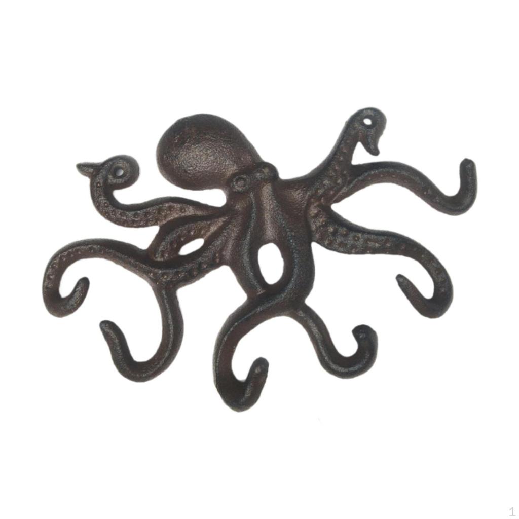Cast Iron Octopus Coat Hook Key Holder Art Crafts Metal Wall Decor Sculpture for Bathroom