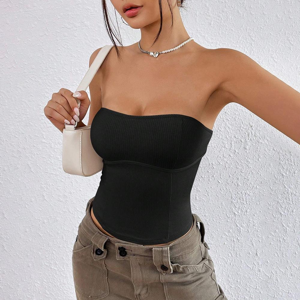New Summer Casual Temperament Slim Fit Sexy Vest T-Shirt Sleeveless Suspender Versatile Top Strapless Women