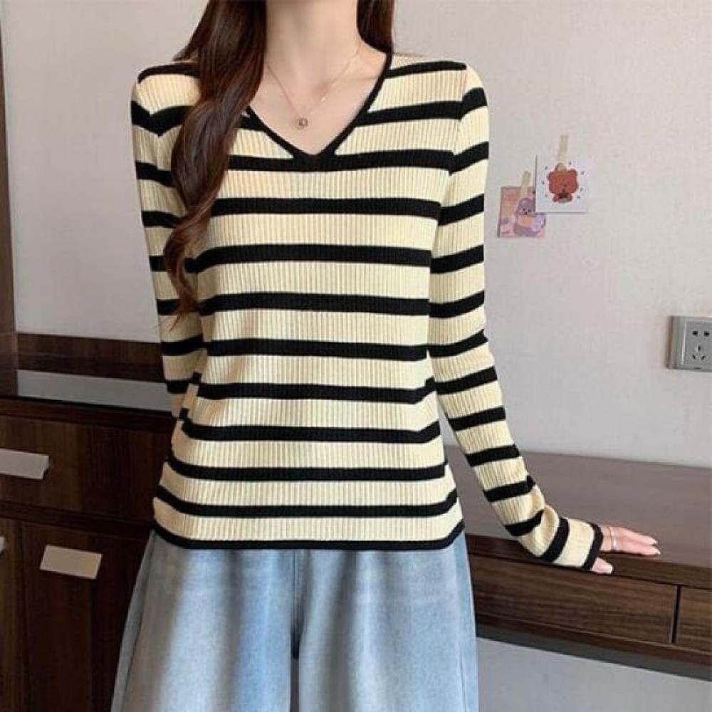 NaVaVa Women V Neck Stripe Long sleeVe Knit Top Nk2851
