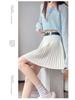 Women's Petite High Waist Knitted A-line Pleated Umbrella Skirt for Autumn and Winter