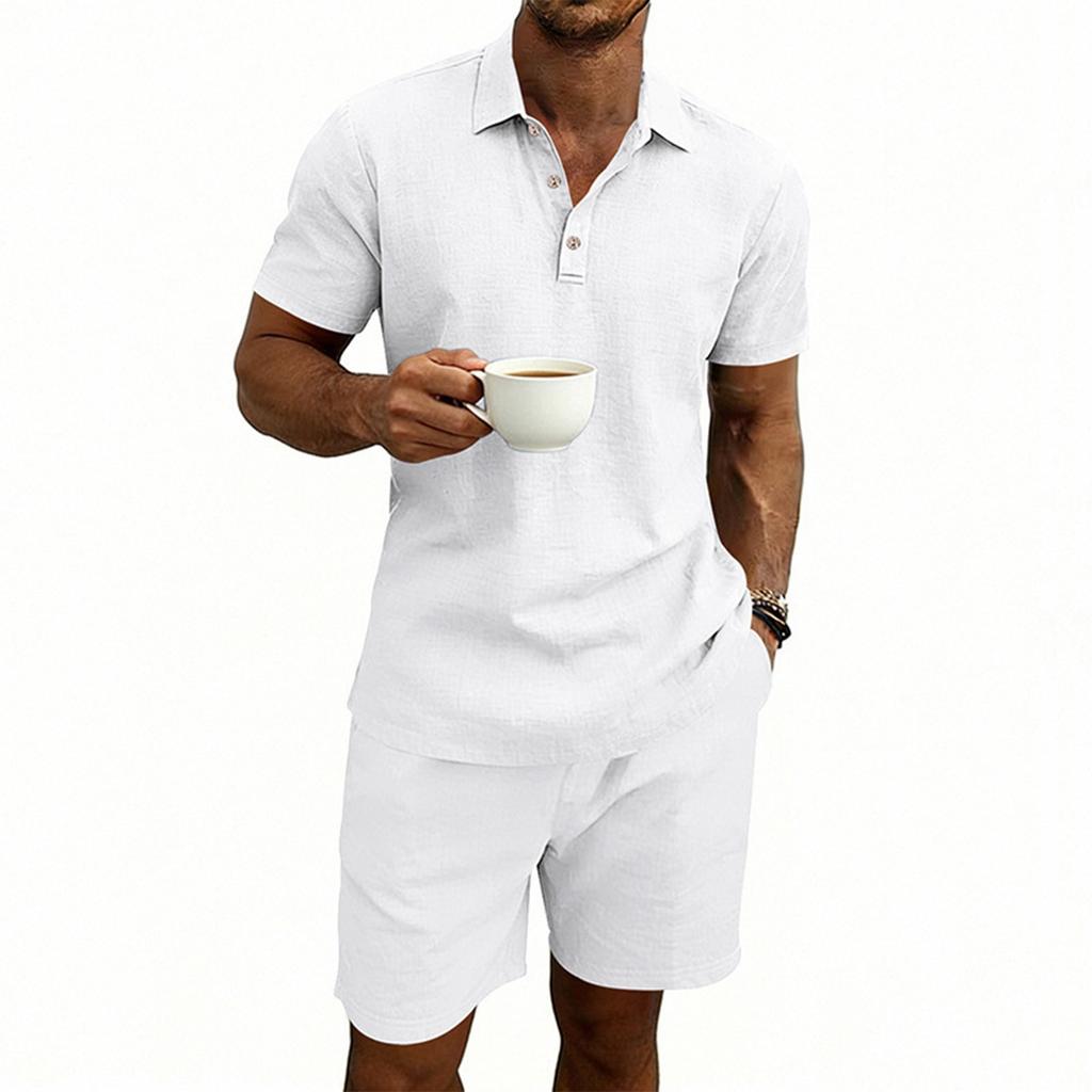 Men's Casual Loose Fit Large Size  Beach Short-sleeved Shirt And Shorts Set