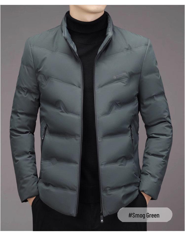 Men's Winter Casual Thick Warm Down Jacket with Stand Collar for Middle-Aged and Young.