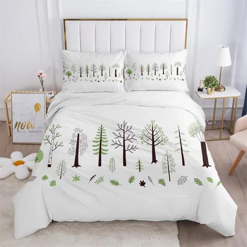 3 Pcs Single Side Printed Duvet Cover Set Queen King Size Animal Plant Flower Leaf Bedding Set Comfortable Soft Skin-Friendly