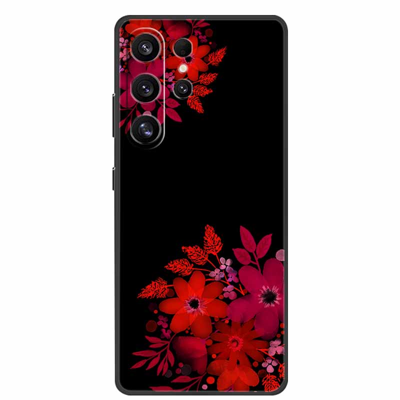 For Samsung Galaxy S26 Ultra Case Cute Floral Black Luxury Soft Silicone Back Cover For Samsung S26 Ultra Cases GalaxyS26 Ultra