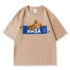 Men's NASA Co-branded Bear Print Crew Neck Cotton T-Shirt - Short Sleeve, Casual Streetwear, Plus Size Available