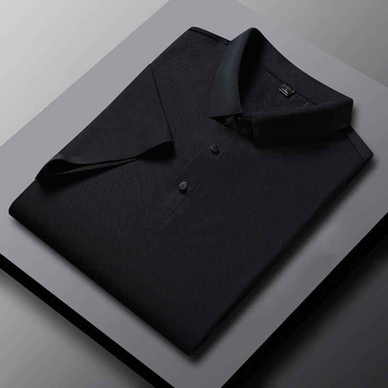 Camisa polo de algodão masculina de verão, camiseta de manga curta respirável, absorve o suor, cor sólida, lapela, top casual de negócios
