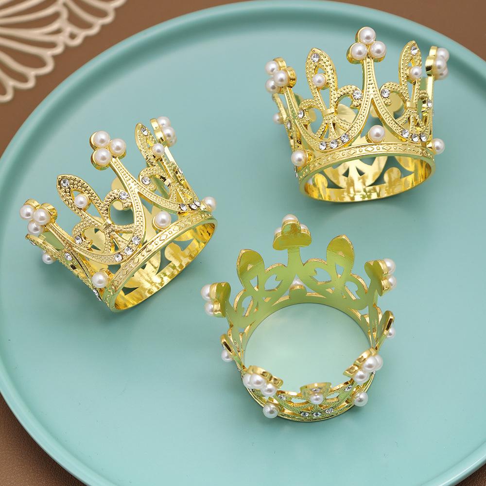 10pcs/lot New simulation crown napkin ring pearl diamond napkin ring wedding table setting table napkin buckle cloth ring