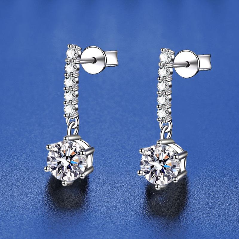 Sterling Silver s925 Moissanite Stud Earrings with Round Tassel Pavé - European & American Style for Men & Women