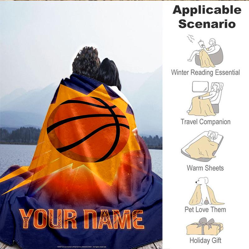 1PC Custom Name Blanket Suns Basketball Artwork Flannel Blankets Patterns Throw Blanket All-Season Soft Gift for Couch, Bed, Camping, Birthday Gifts