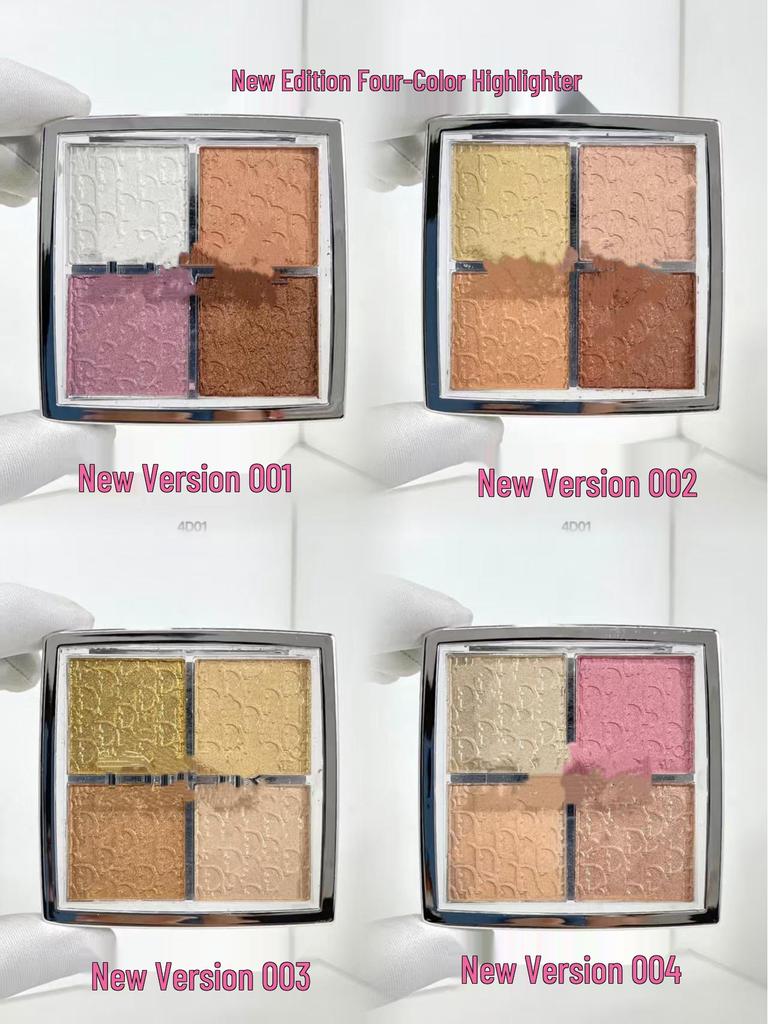 Four-Color Highlight & Contour Palette - Matte, Brightening, Glitter Finish for Eyes and Nose