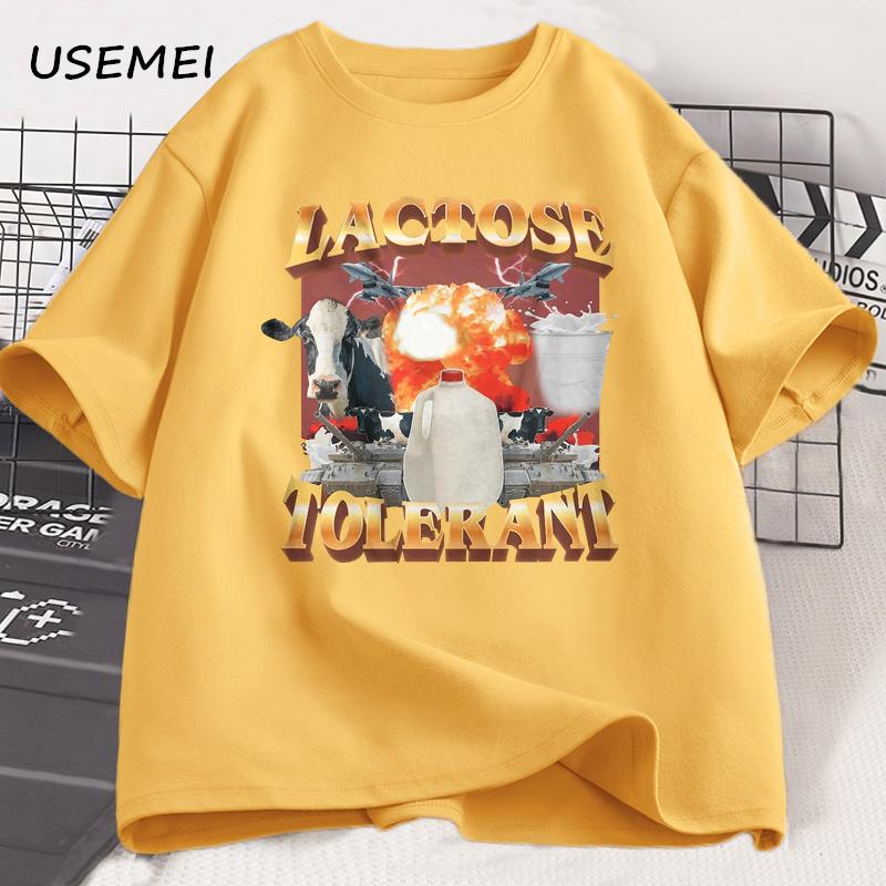 Lactose Tolerant Vintage Graphic T-Shirt for Women Men Retro Milk 90s Funny T Shirts Y2k Clothes Unisex Baggy Tees Streetwear