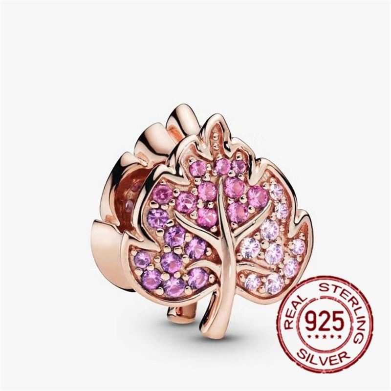 925 Sterling Silver   Autumn New Charm Flower Pink Series Charm Beads Fit Original Bracelets Women Jewelry