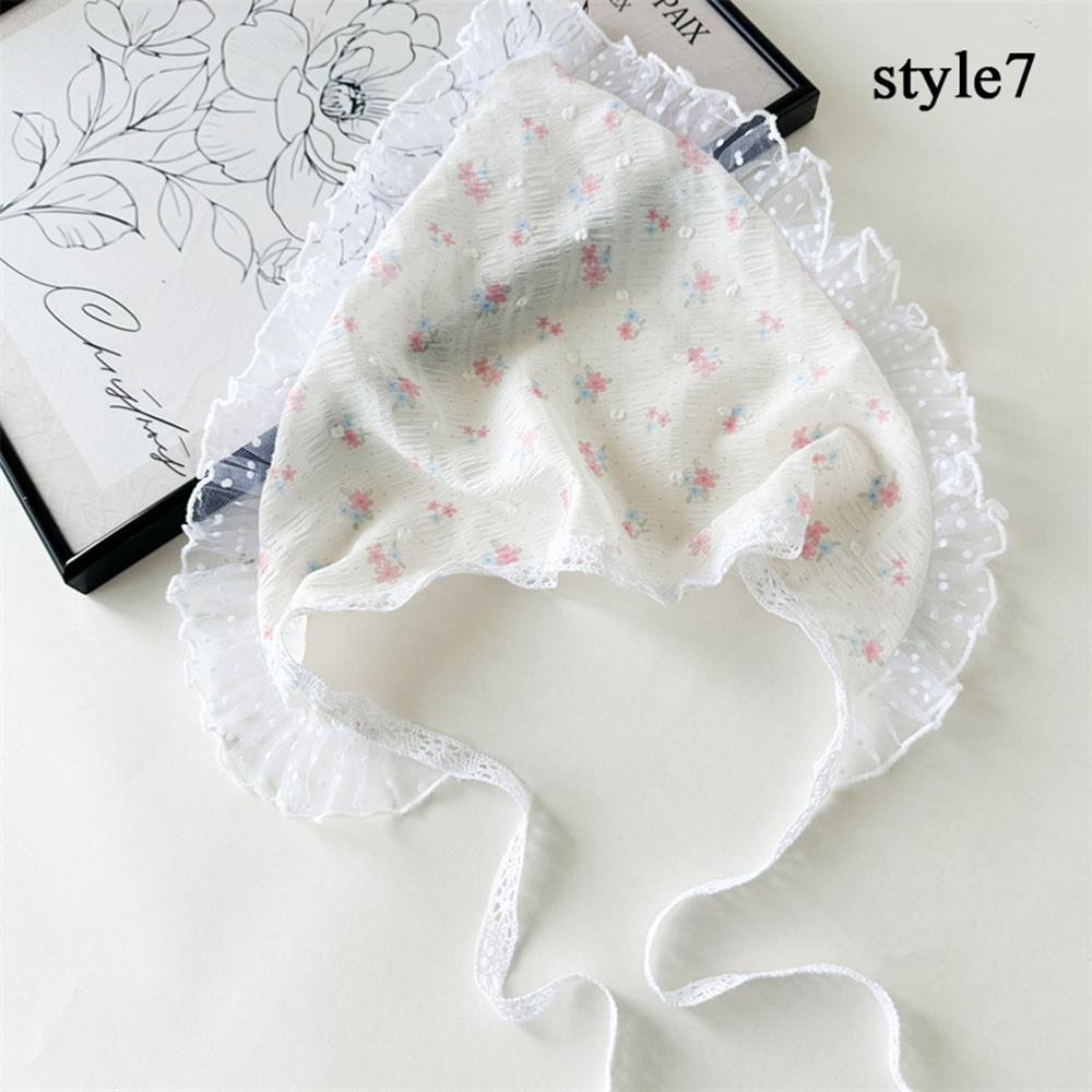 Sweet Floral Lace Hair Scarf Wraps Women Triangle Headscarf Thin Breathable Ribbon Retro Hair Accessories Headwear Turban Scarf