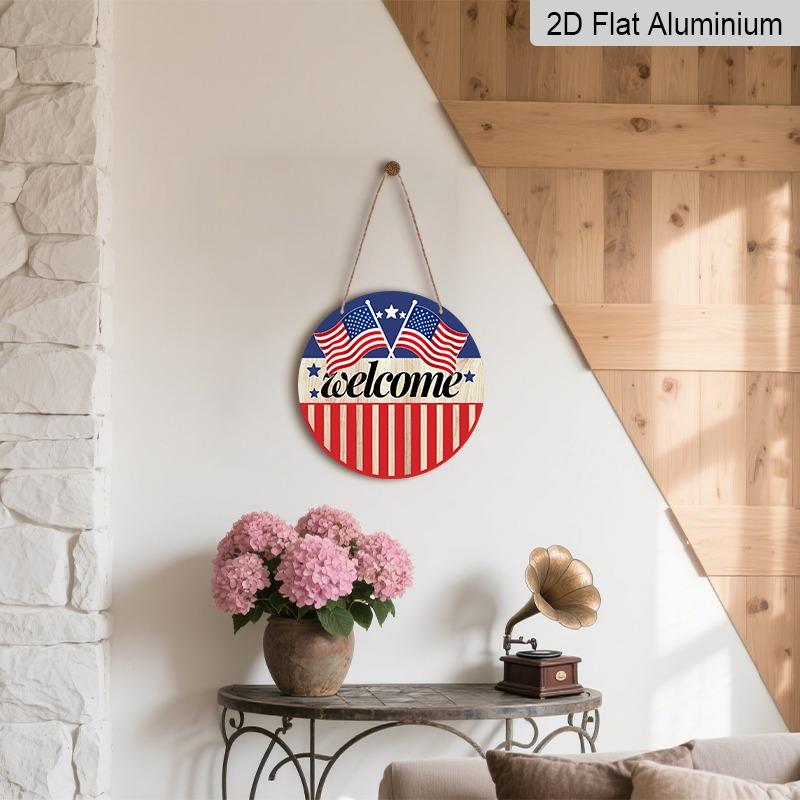 2D Flat Retro Aluminum Wall Stickers In Various Sizes. Independence Day Theme, 250th Anniversary Crossed American Flag Welcome Sign. Ideal for Home