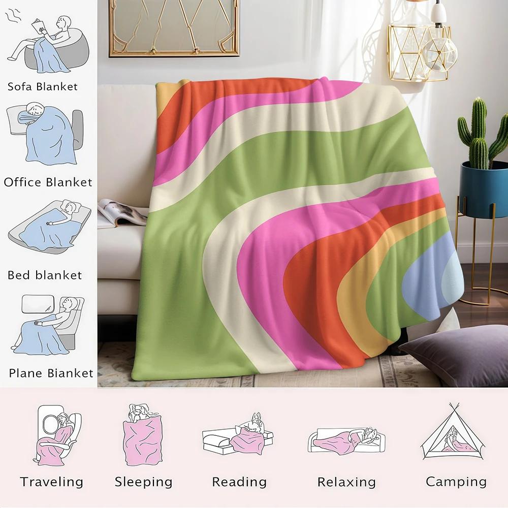 Colorful Wavy Stripes Flannel Blanket Warm Soft Halloween Christmas Couch Warm Cozy Decorative Decor Gift For All Season