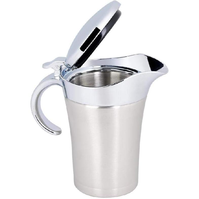 450ML/750ML 304 Stainless Steel Thermal Sauce Pot, Double Wall Insulated Gravy Boat Pot with Lid Serving Jug Bucket with Non-drip Spout for Juice