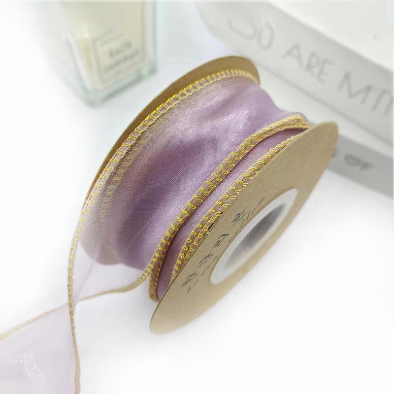 10yards Organza Ribbon Golden Wave Wired Ribbon Gift Bouquet Packaging,Handicrafts,Christmas Birthday Wedding Party Decoration