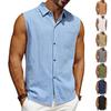 Men White Linen Blend Sleeveless Button-Down Shirt Casual Beach Style Summer Tank Top